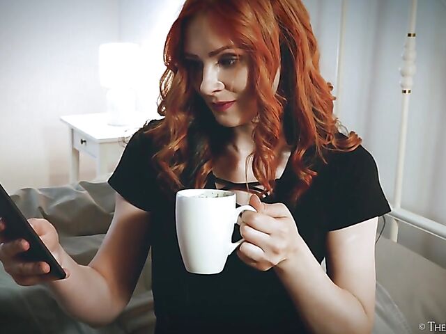 Ripped pantyhose masturbation with redhead in black Lea