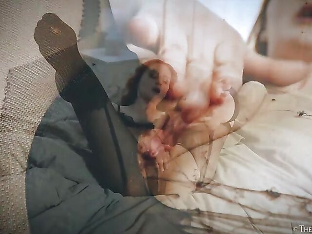 Ripped pantyhose masturbation with redhead in black Lea