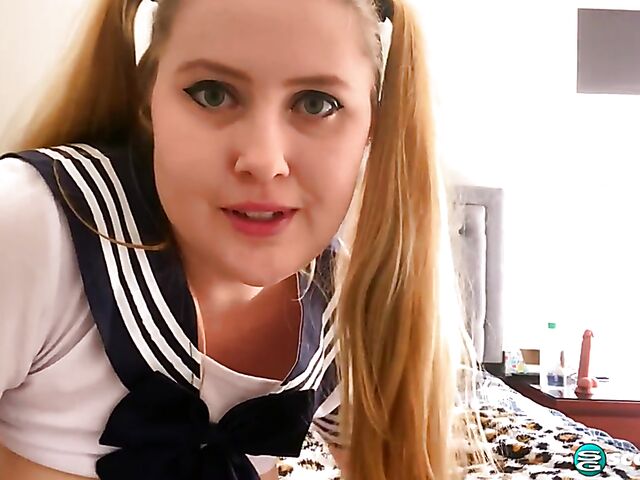 Busty schoolgirl Emma Shay fucks herself with her dildo