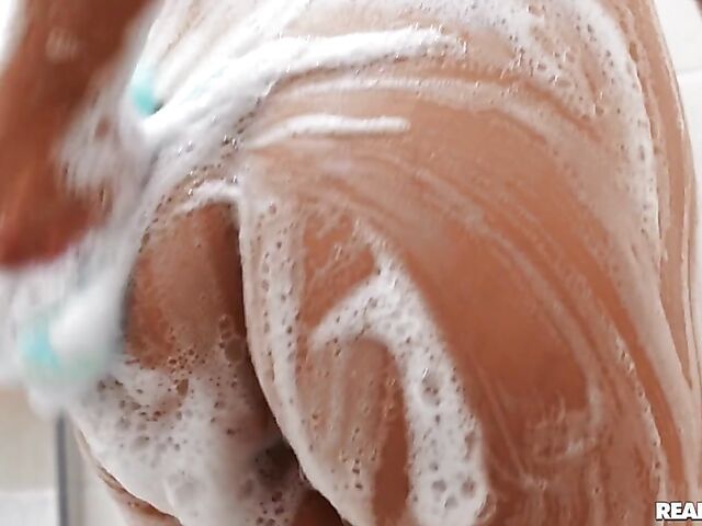 Wet teen brunette Kylie Rocket fucks her peeping stepbrother after shower