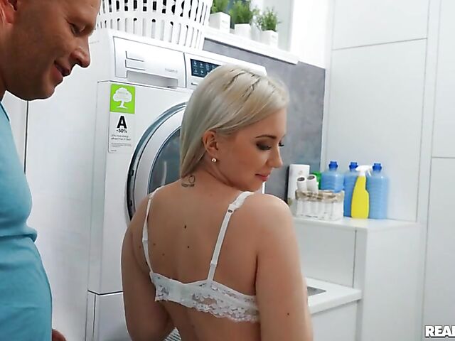 Big natural tits blonde Roxy Risingstar does laundry