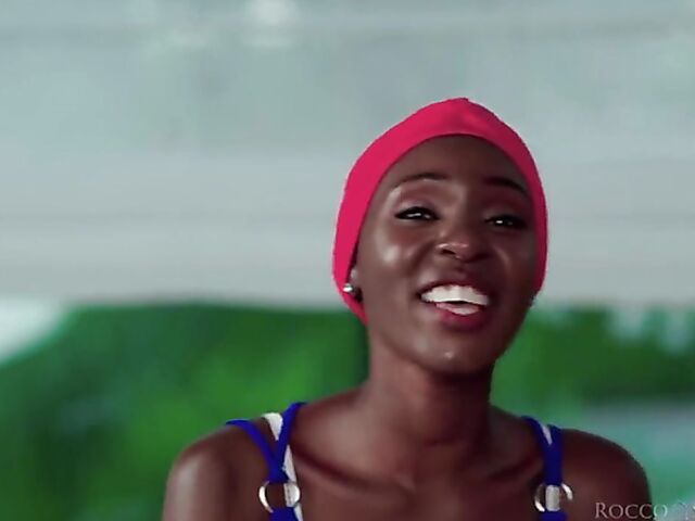 Black on black and interracial DP with bald head African whore Zaawaadi sharing black cocks with Cherry Kiss and Malena