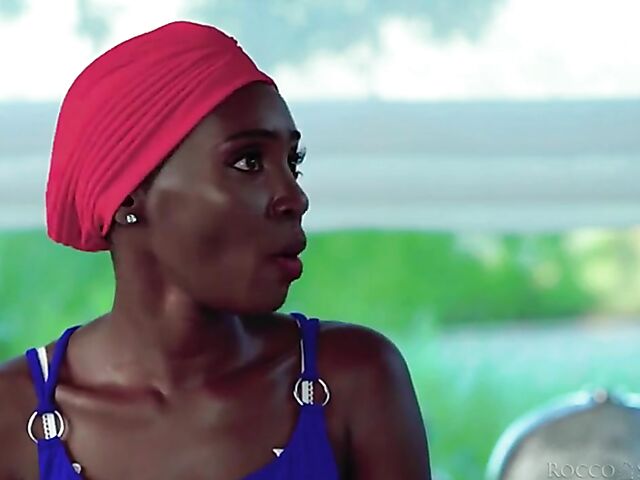 Black on black and interracial DP with bald head African whore Zaawaadi sharing black cocks with Cherry Kiss and Malena