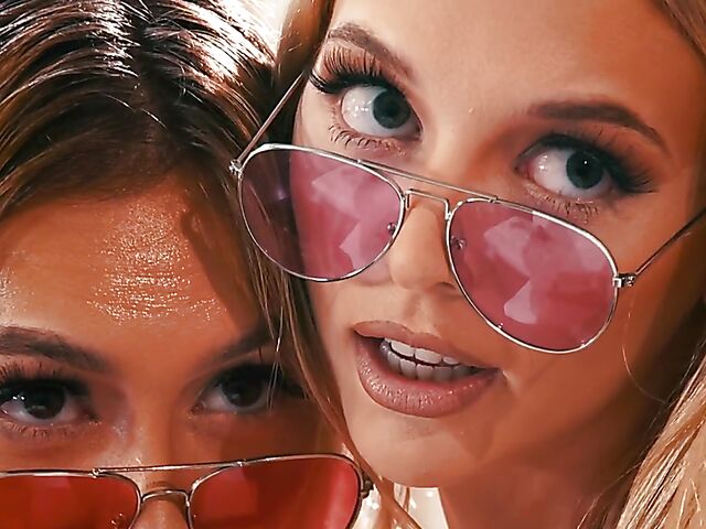 Threesome cum swap with skinny babes Chloe Temple and Lily Larimar