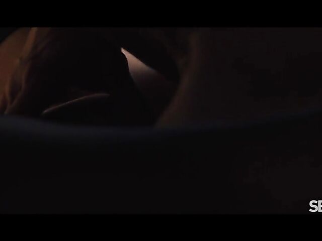 Blindfolded Jenny Wild in a black lingerie having erotic sex after dark with Angelo Godshack