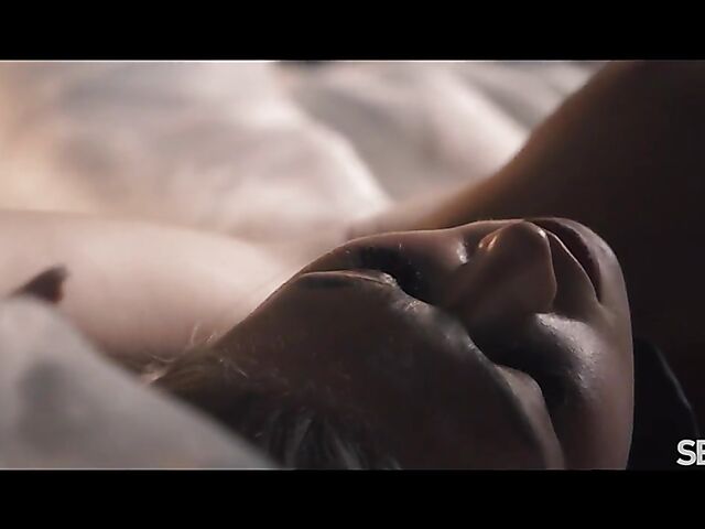 Blindfolded Jenny Wild in a black lingerie having erotic sex after dark with Angelo Godshack