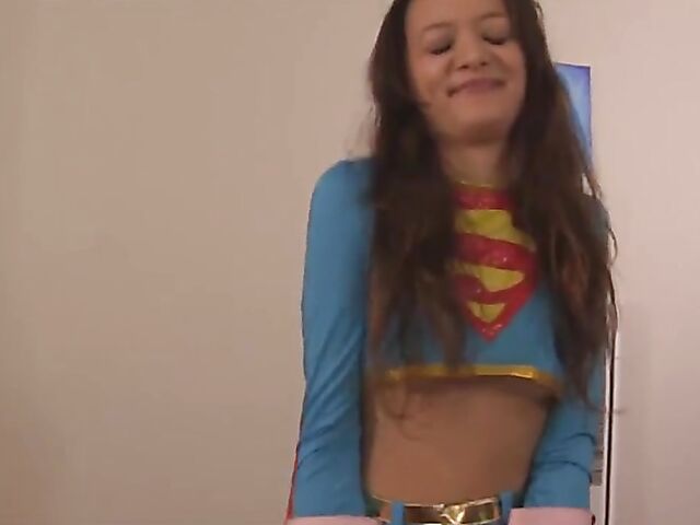 Lesbian cosplay and strap on sex with handcuffed supergirl Alex De La Flor and playful Sinn Sage