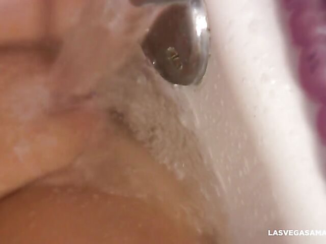 Dildo and faucet masturbation and bathroom blowjob