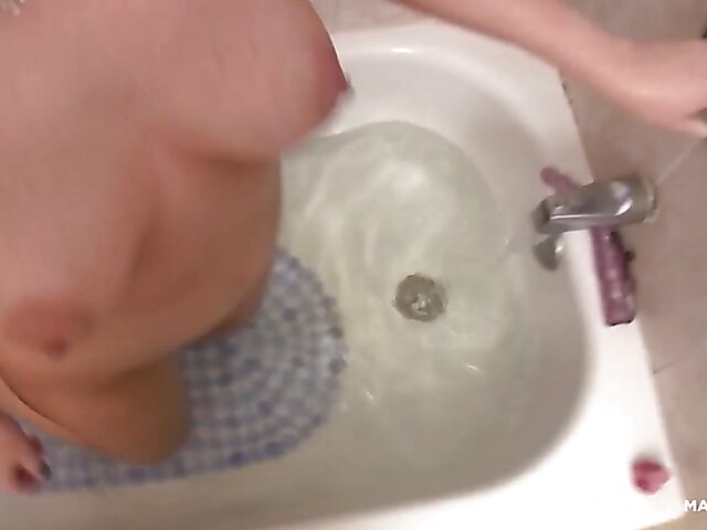 Dildo and faucet masturbation and bathroom blowjob