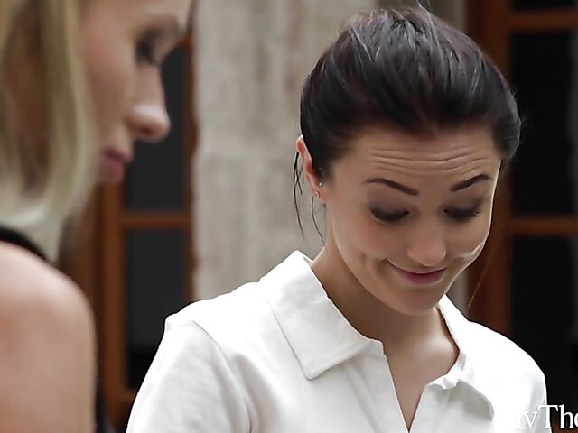 Jessika Night & Alya Stark - Elegant waitresses in black mini skirts have sensual lesbian sex