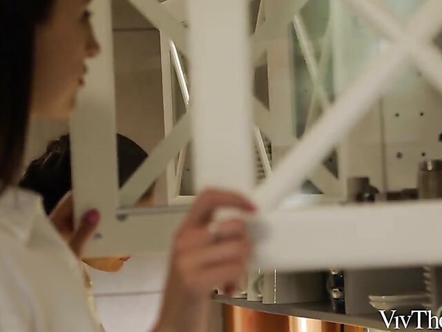 Jessika Night & Alya Stark - Elegant waitresses in black mini skirts have sensual lesbian sex