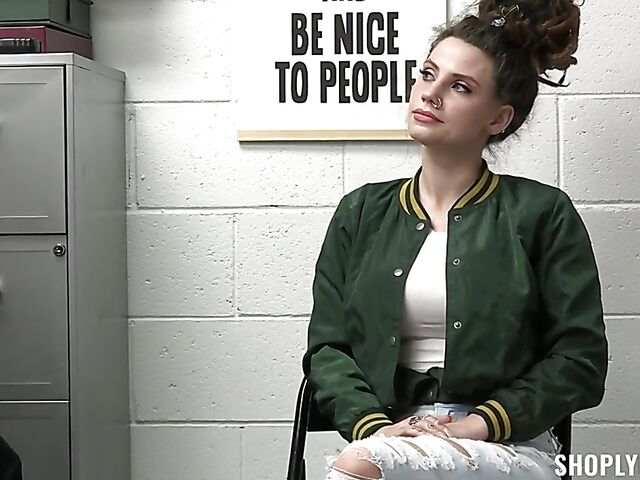 Shoplifter with big natural boobs Indica Flower caught stealing dildos