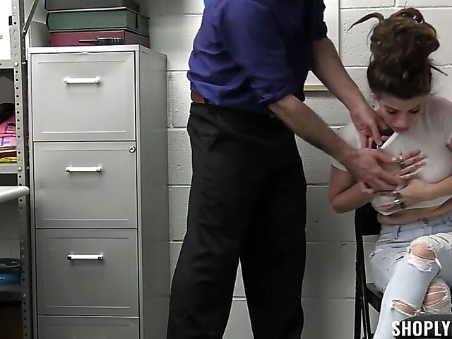 Shoplifter with big natural boobs Indica Flower caught stealing dildos