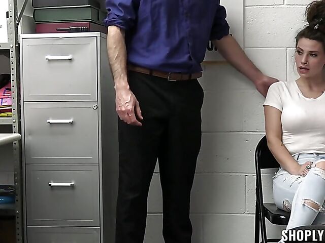 Shoplifter with big natural boobs Indica Flower caught stealing dildos