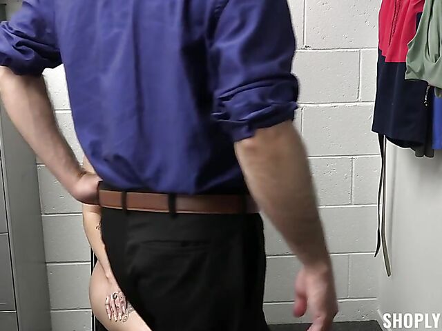 Shoplifter with big natural boobs Indica Flower caught stealing dildos