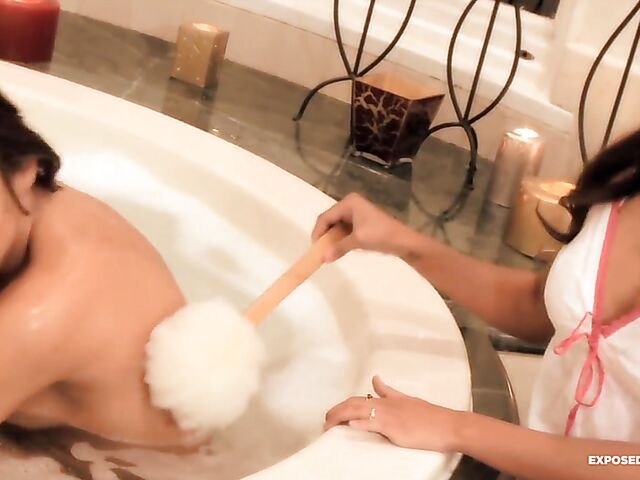 Lesbian bath time fun with Celeste Star and Ruby Rayes