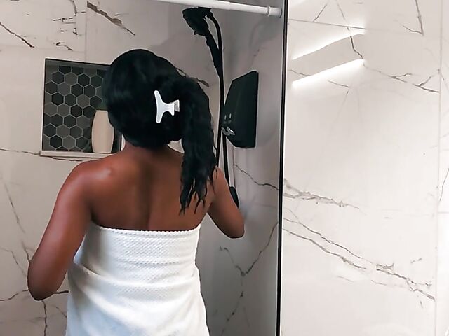 Mocha Menage - Ebony shower and water masturbation