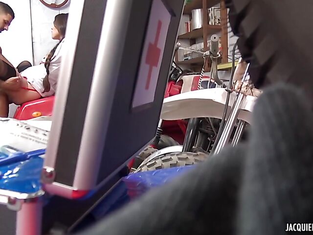 Hardcore french porn with sexy nurse Tiffany Doll helping the motorcycle mechanic