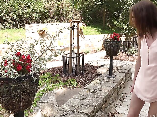 Solo teen masturbation outdoor with Nata's toys