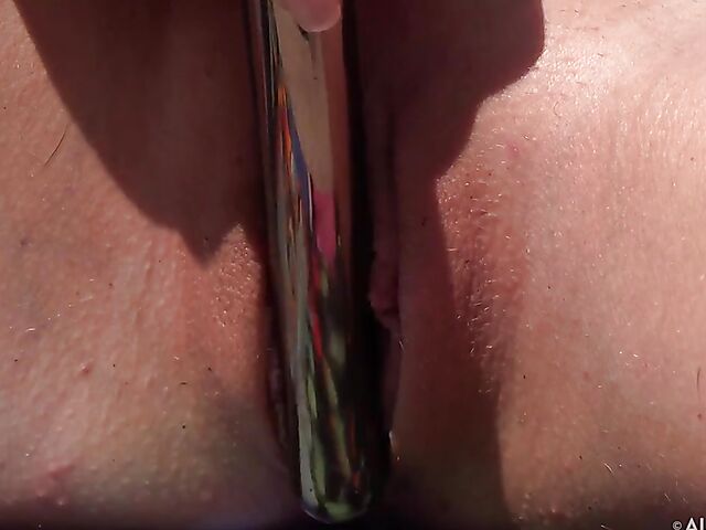 Solo teen masturbation outdoor with Nata's toys