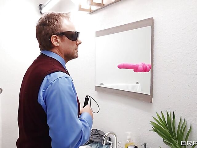 Curvy Codi Vore with huge natural tits fucks behind a blind guy's back