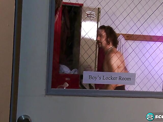 Tight pussy fuck in boy's locker room with sporty Angie Dove