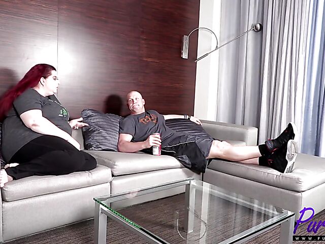 Horny BBW redhead Shanelle Savage doing it in black lingerie