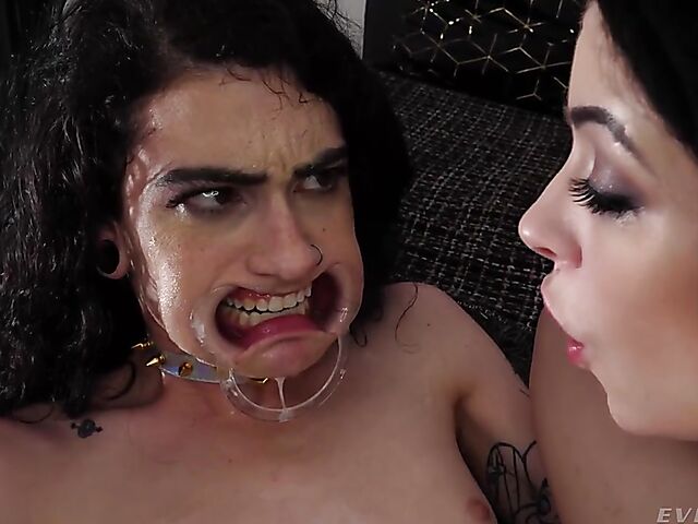 Goth lesbian brunettes Anna De Ville and Lydia Black love anal toys