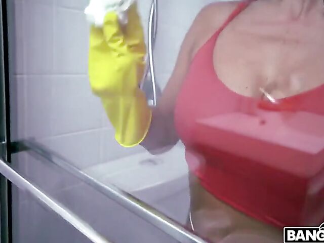 Mona Azar - Maid POV with a pervy black guy who loves watching her cleaning naked