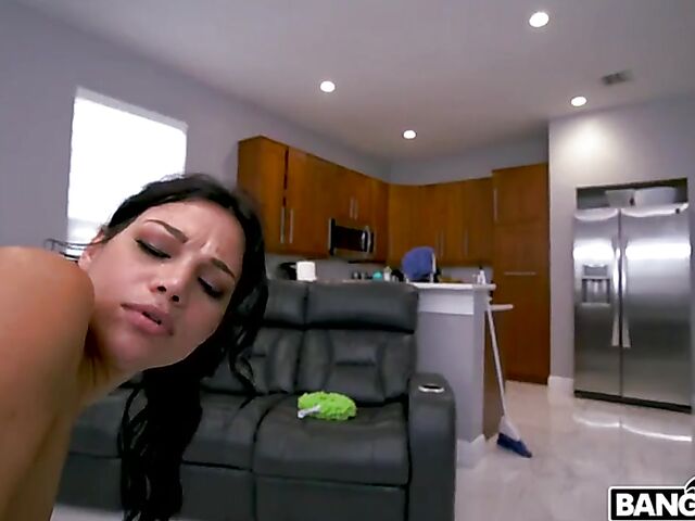Mona Azar - Maid POV with a pervy black guy who loves watching her cleaning naked
