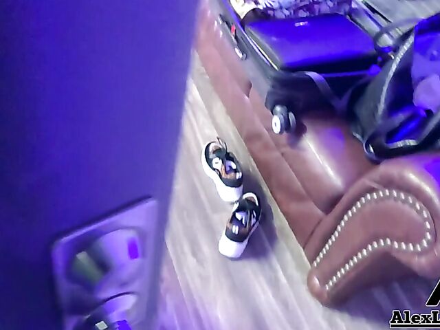 Clothed sex in blue crotchless leggings and doggystyle creampie POV with Alix Lynx