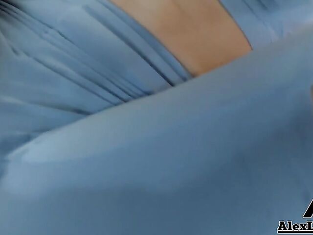 Clothed sex in blue crotchless leggings and doggystyle creampie POV with Alix Lynx