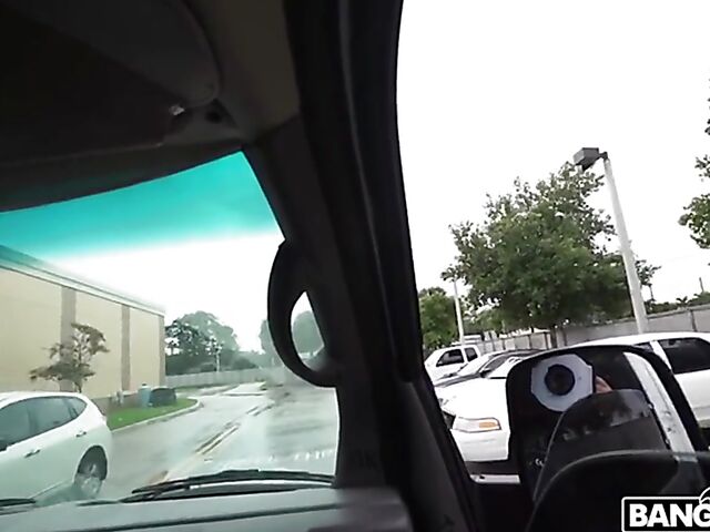 Sex in the van for money with busty brunette Kitten Latenight