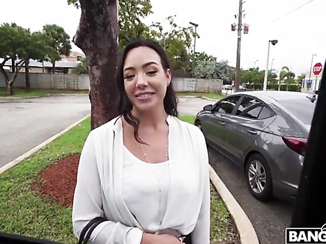 Sex in the van for money with busty brunette Kitten Latenight