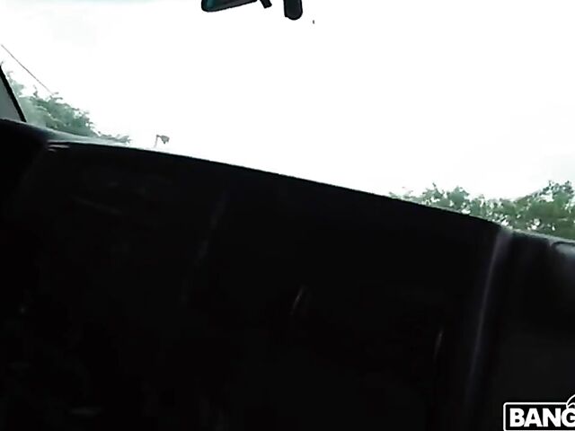 Sex in the van for money with busty brunette Kitten Latenight