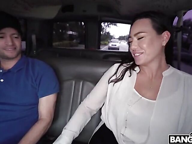 Sex in the van for money with busty brunette Kitten Latenight