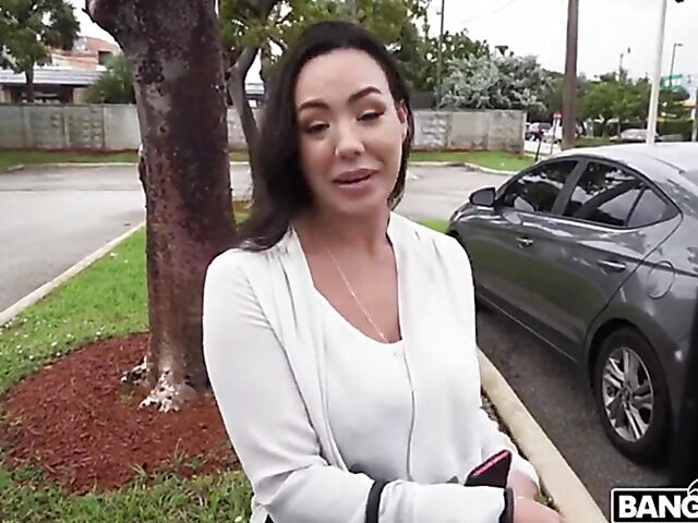 Sex in the van for money with busty brunette Kitten Latenight