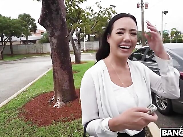 Sex in the van for money with busty brunette Kitten Latenight