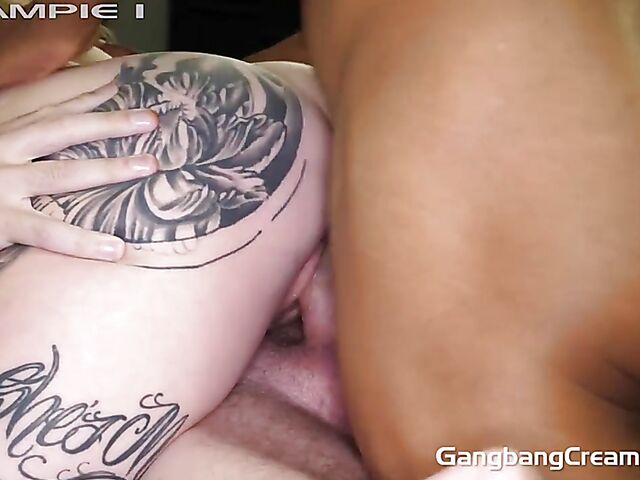 Interracial gang bang and 6 creampies with tattooed slut Kaiia Eve