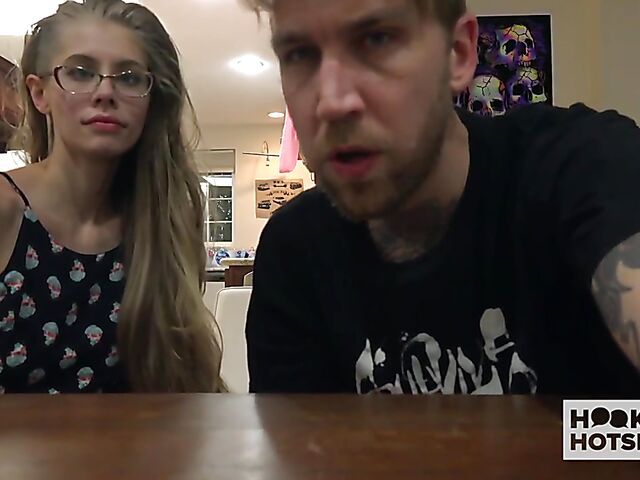 Tall skinny girl with glasses Kyaa changes clothes and gets trained by Bryan Gozzling