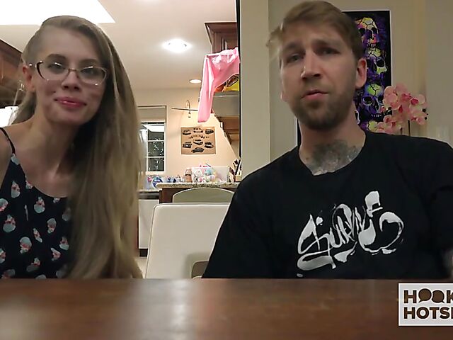 Tall skinny girl with glasses Kyaa changes clothes and gets trained by Bryan Gozzling