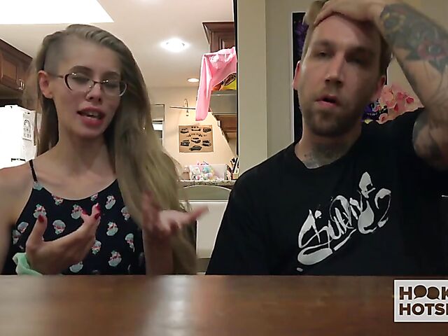 Tall skinny girl with glasses Kyaa changes clothes and gets trained by Bryan Gozzling