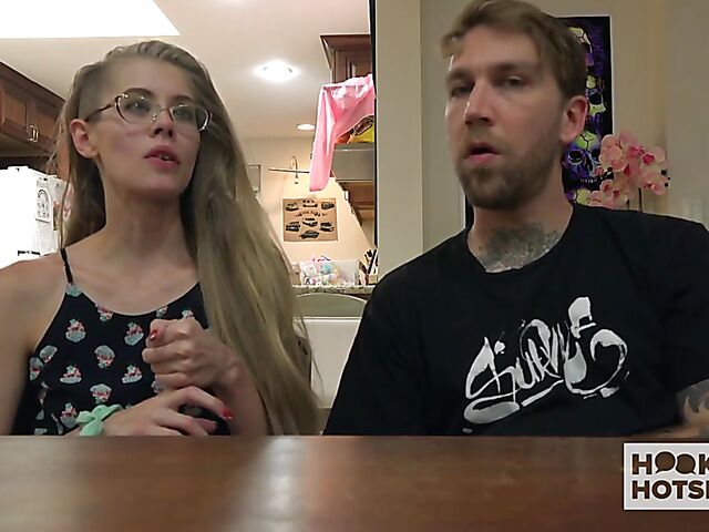 Tall skinny girl with glasses Kyaa changes clothes and gets trained by Bryan Gozzling