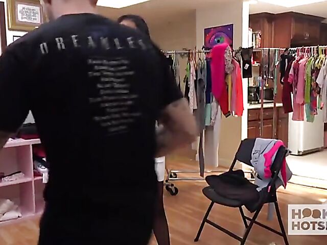 Sexy ebony girl Demi Sutra dressing up and getting ready for action BTS