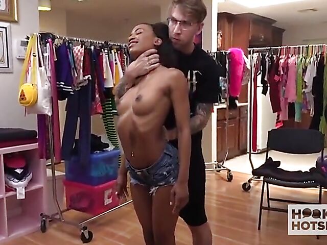 Sexy ebony girl Demi Sutra dressing up and getting ready for action BTS