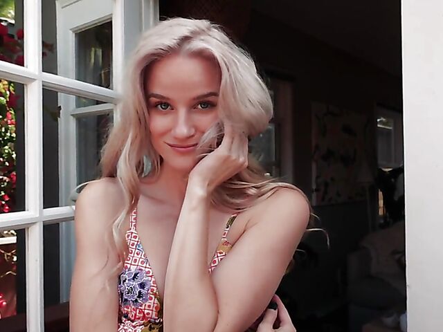 Roxy Shaw - Erotic skinny blonde solo in the garden