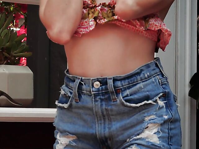 Roxy Shaw - Erotic skinny blonde solo in the garden