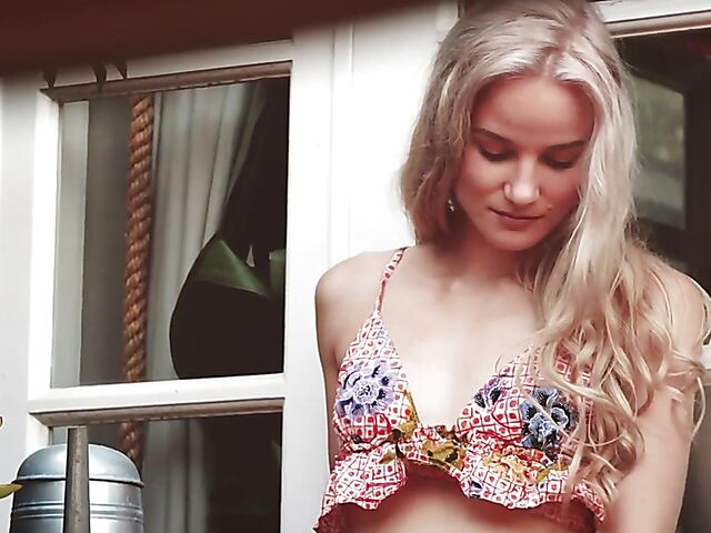 Roxy Shaw - Erotic skinny blonde solo in the garden