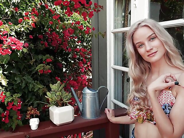 Roxy Shaw - Erotic skinny blonde solo in the garden