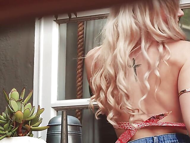 Roxy Shaw - Erotic skinny blonde solo in the garden